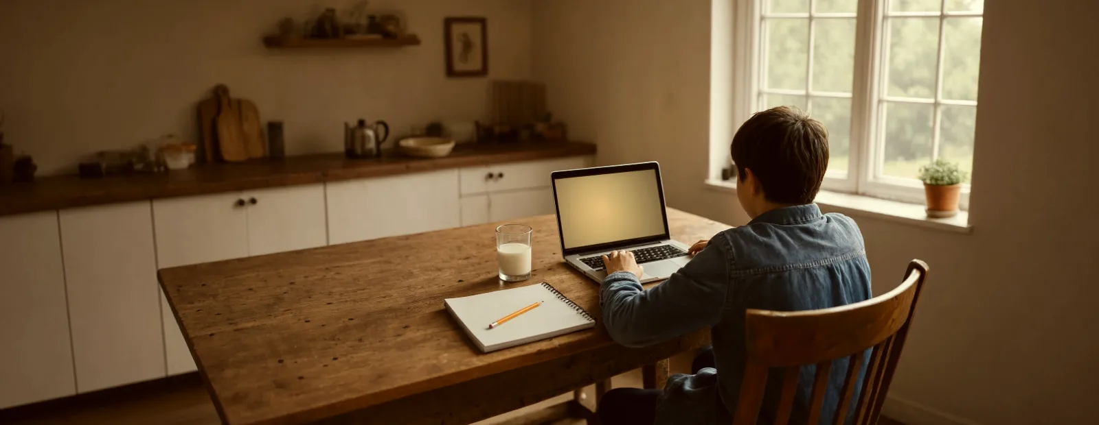 Banner Donate Computers A Child Working At A Laptop At A Kitchen Table In Morning Light