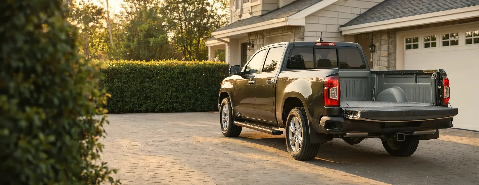 Banner Donate Truck A Pickup Truck Parked On A Gravel Drive In Evening Light